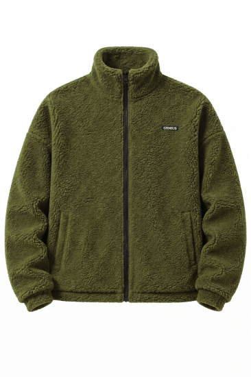 Oversize Peluş Erkek İçi Polarlı Tam Fermuarlı Sherpa Sonbahar Kış Kadın Polar Sweatshirt OVERSIZE-PELUS-Haki