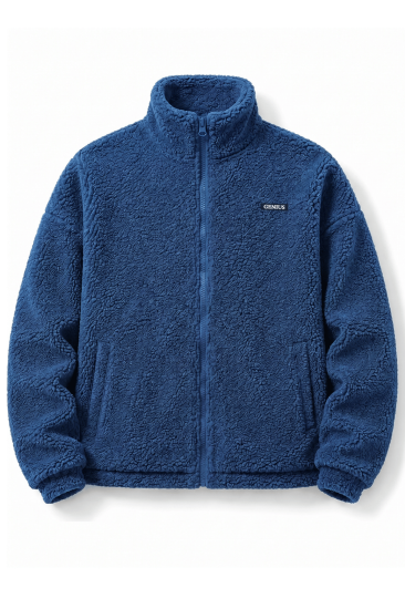 Oversize Peluş Erkek İçi Polarlı Tam Fermuarlı Sherpa Sonbahar Kış Kadın Polar Sweatshirt OVERSIZE-PELUS-İndigo
