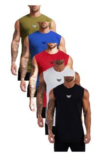 5'li Erkek Nem Emici Hızlı Kuruma Atletik Teknik Performans Sporcu Sıfır Kol T-shirt MG-ATLET5