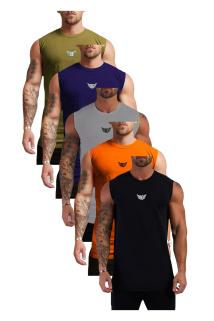 5'li Erkek Nem Emici Hızlı Kuruma Atletik Teknik Performans Sporcu Sıfır Kol T-shirt MG-ATLET5