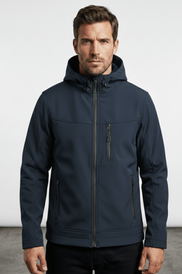 Erkek Mont İçi Polarlı Softshell Mont Su ve Rüzgar Geçirmez Kapüşonlu Spor Mont-Lacivert