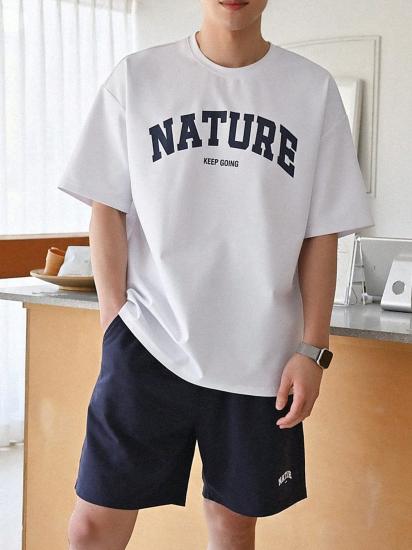 Erkek Tişört Baskılı Oversize T-shirt Pamuklu Tişört NATURE-OVERSİZE-Beyaz