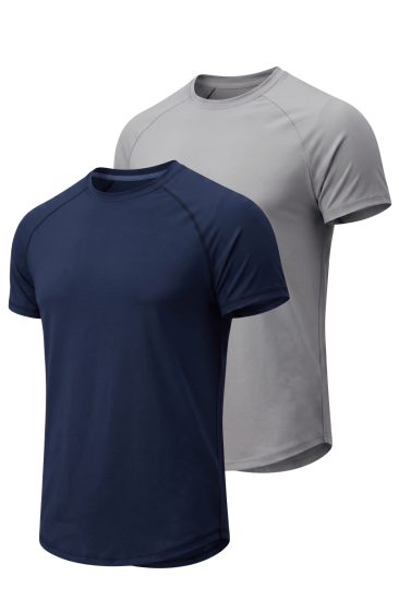 2’li Paket Erkek Spor Tişört Pamuklu Esnek Günlük Kullanıma Uygun Premium Rahat KalıpT-shirt-LACİVERT-GRİ