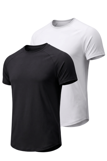 2’li Paket Erkek Spor Tişört Pamuklu Esnek Günlük Kullanıma Uygun Premium Rahat KalıpT-shirt