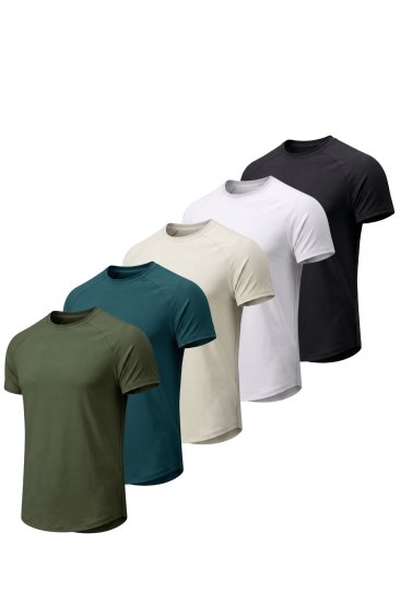 5’lİ Paket Erkek Spor Tişört Pamuklu Esnek Günlük Kullanıma Uygun Premium Rahat KalıpT-shirt-HAKİ-NEFTİ-TAŞ-BEYAZ-SİYAH