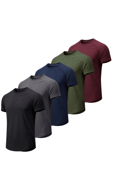 5’lİ Paket Erkek Spor Tişört Pamuklu Esnek Günlük Kullanıma Uygun Premium Rahat KalıpT-shirt-SİYAH-FÜME-LACİVERT-HAKİ-BORDO