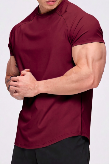 Erkek Spor Tişört Running Sports Gym Reglan Oval Kesim Penye T-shirt OVALT-SHİRT-Bordo