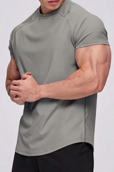 Erkek Spor Tişört Running Sports Gym Reglan Oval Kesim Penye T-shirt OVALT-SHİRT-Gri