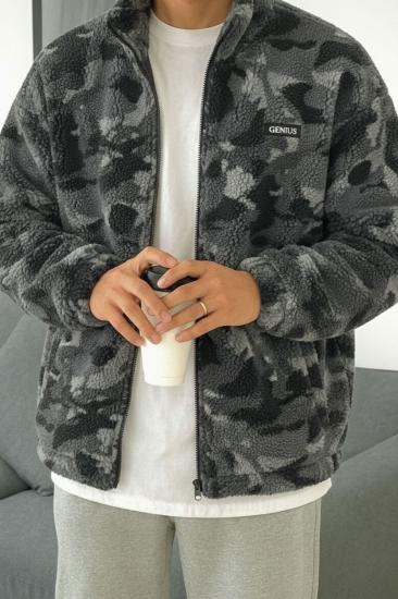 Oversize Peluş Tam Fermuarlı Sweatshirt Peluş İçi Polarlı Sherpa Kumaş Sweatshirt-Antrasit