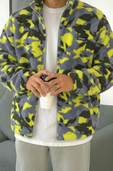 Oversize Peluş Tam Fermuarlı Sweatshirt Peluş İçi Polarlı Sherpa Kumaş Sweatshirt-Sarı