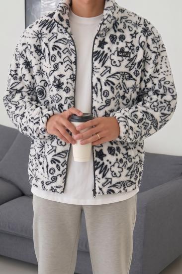 Oversize Peluş Tam Fermuarlı Sweatshirt Peluş İçi Polarlı Sherpa Kumaş Sweatshirt-YILDIZ