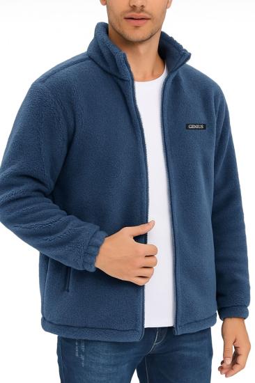 Oversize Peluş Sweatshirt Erkek Polar Sweatshirt Erkek Sweatshirt OVERSIZE-PELUSS-İndigo