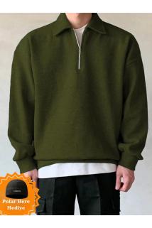  Erkek Polo Yaka Oversize Sweatshirt Yarım Fermuar Sweatshirt OVERSIZE-SWEATSHIRT
