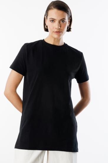 Regular Fit Bisiklet Yaka Basic Düz Kısa Kollu %100 Pamuk Tunik OVERSIZE-TUNIK-Siyah