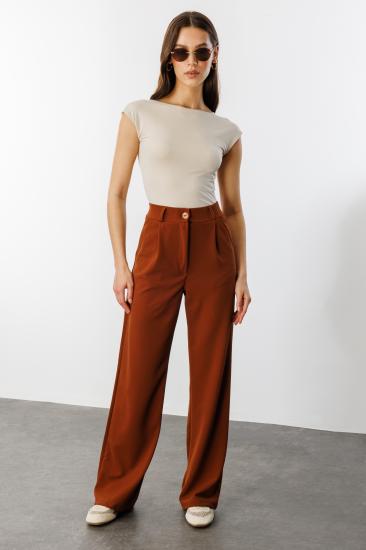 Kadın Oversize Palazzo Pantolon PANTOLON-001-Açık Kahverengi
