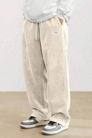GENIUS Erkek Pantolon Fitilli Kadife Bol Paça Oversize Pantolon-Taş