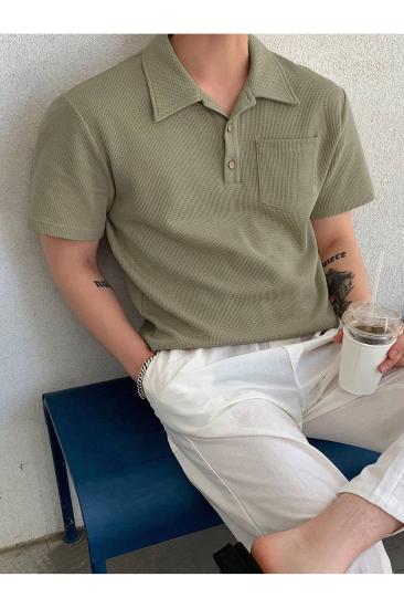 Erkek Oversize Polo Yaka  Waffle T-Shirt  POLOYAKA-DÜĞMELİ
