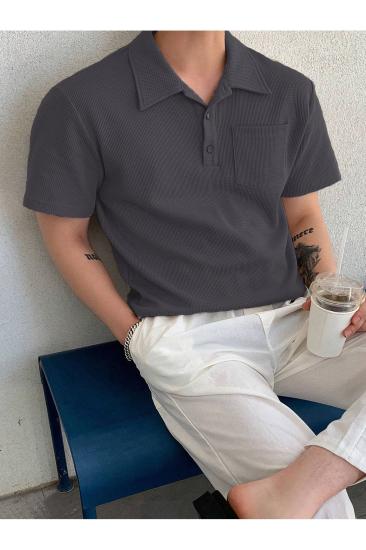 Erkek Oversize Polo Yaka  Waffle T-Shirt  POLOYAKA-DÜĞMELİ