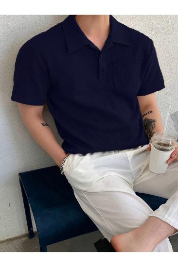 Erkek Oversize Polo Yaka  Waffle T-Shirt  POLOYAKA-DÜĞMELİ