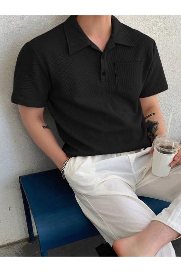 Erkek Oversize Polo Yaka  Waffle T-Shirt  POLOYAKA-DÜĞMELİ