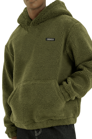 Genıus Store Erkek Kapüşonlu Polar Sherpa Kuzu Kumaş İçi Şardonlu Kapüşonlu Sweatshırt SHERPA-KAP-Haki