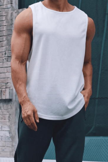 Erkek Sporcu Atleti Sıfır Kol Tişört Fitness Gym Antrenman Tişörtü Ter Tutmayan Atlet SIFIRKOL-2026-Beyaz
