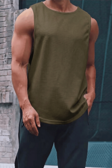 Erkek Sporcu Atleti Sıfır Kol Tişört Fitness Gym Antrenman Tişörtü Ter Tutmayan Atlet SIFIRKOL-2026-Haki