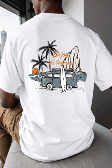 Erkek Tişört Pamuklu Kumaş Sırt Baskılı Tişört Sokak Modası Rahat Kalıp T-shirt