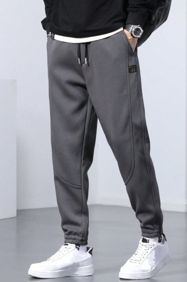 Genıus Store Erkek Eşofman İçi Polarlı Bağcıklı Bel Jogger Spor Eşofman Altı SPOR-ESF001-Füme