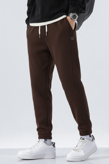 Genıus Store Erkek Eşofman İçi Polarlı Bağcıklı Bel Jogger Spor Eşofman Altı SPOR-ESF01-Kahverengi