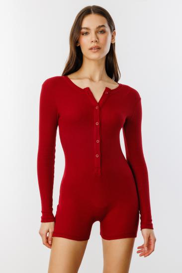 Fitilli Uzun Kollu Kısa Tulum Romper UZUNKOL-TULUM-Bordo