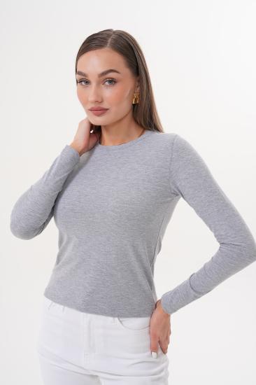 Uzun Kollu Kısa Kadın Bluz Long Fitted UZUNKOL-BLUZ-Gri
