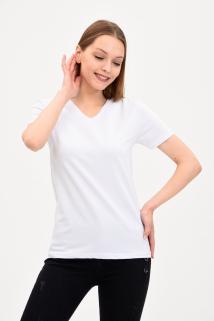 Kadın V Yaka Basic Beyaz Tişört