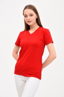 Kadın V Yaka Basic Kırmızı Tişört