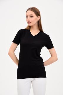 Kadın V Yaka Basic Siyah Tişört