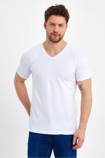 Erkek V Yaka Basic Beyaz Tişört