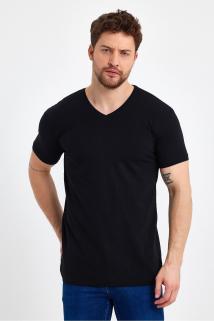 Erkek V Yaka Basic Siyah Tişört