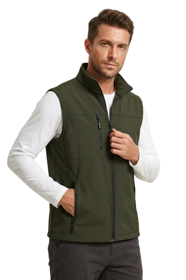 Erkek Yelek Softshell Su Geçirmez Tam Fermuarlı Cepli Normal Kalıp Spor Yelek