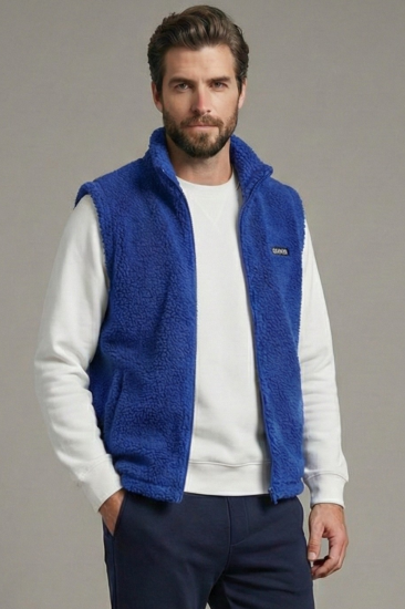 Erkek Yelek İçi Şardonlu Sherpa Peluş Yelek Tam Fermuarlı Cepli  Kuzu Outdoor Yelek