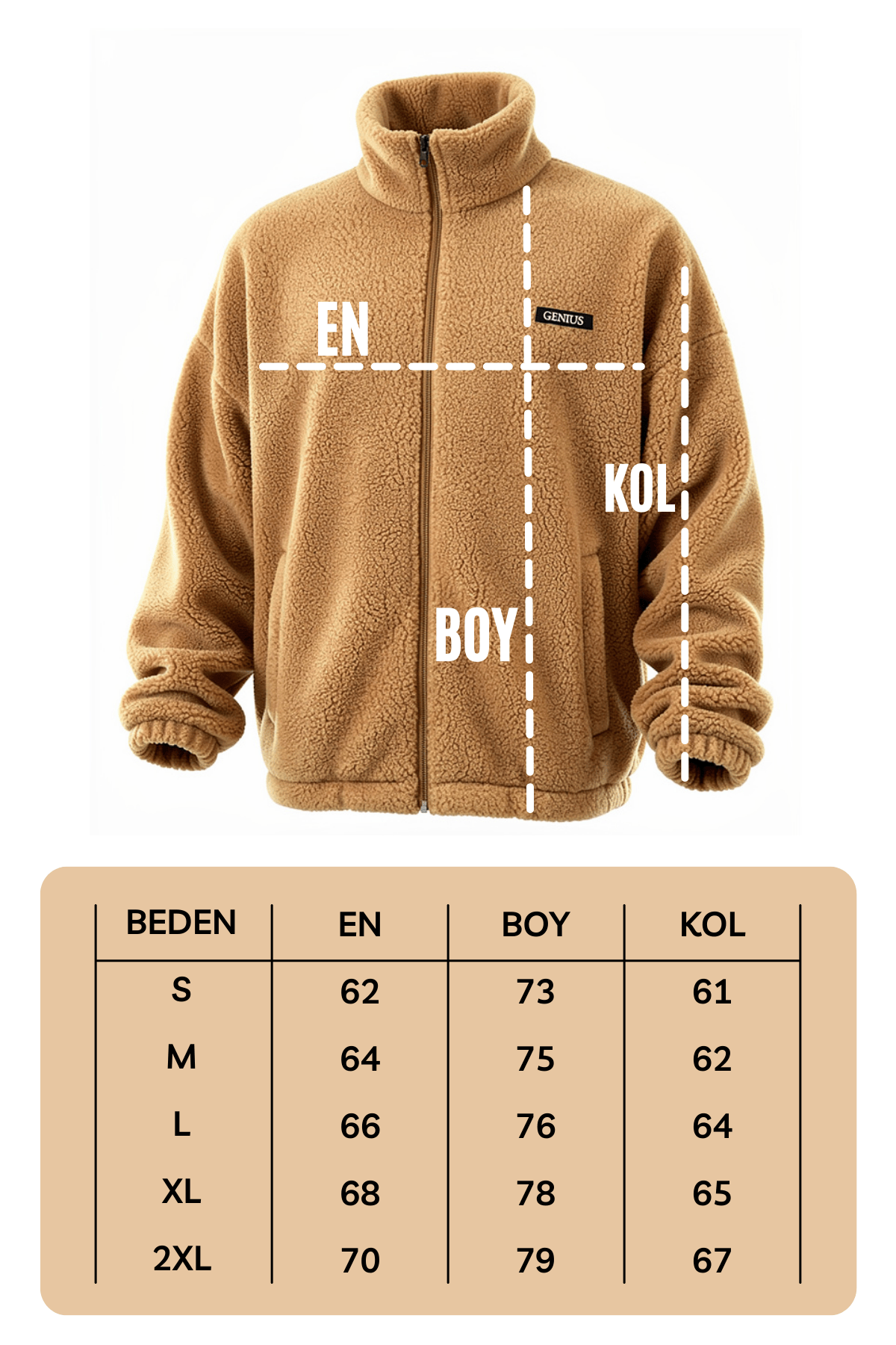 Oversize Peluş Tam Fermuarlı Sweatshirt Peluş İçi Polarlı Sherpa