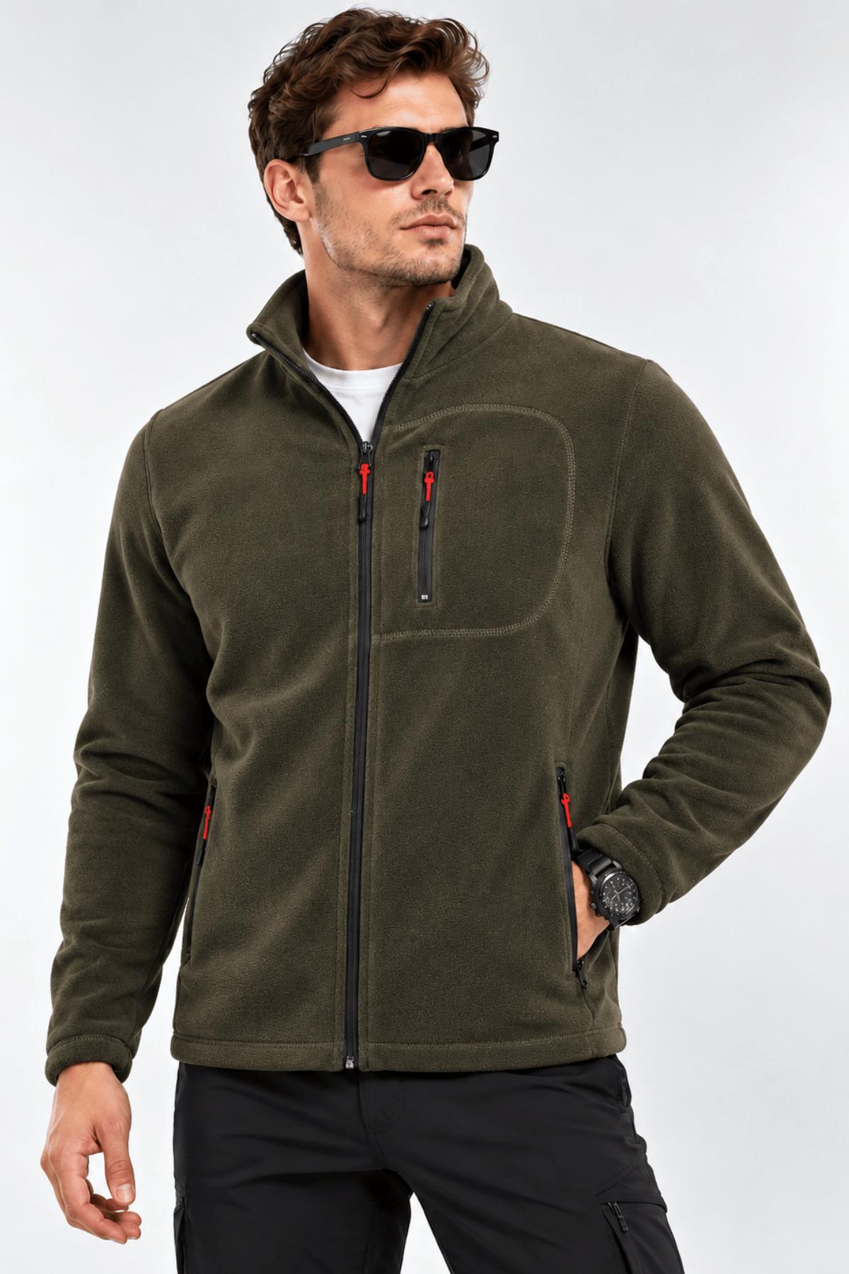 Unisex%20Polar%20Tam%20Fermuarlı%203%20Cepli%20Tüylenme%20Yapmaz%20Soğuğa%20Karşı%20Dayanaklı%20Spor%20Erkek-Kadın%20Polar%20Tekli-Haki