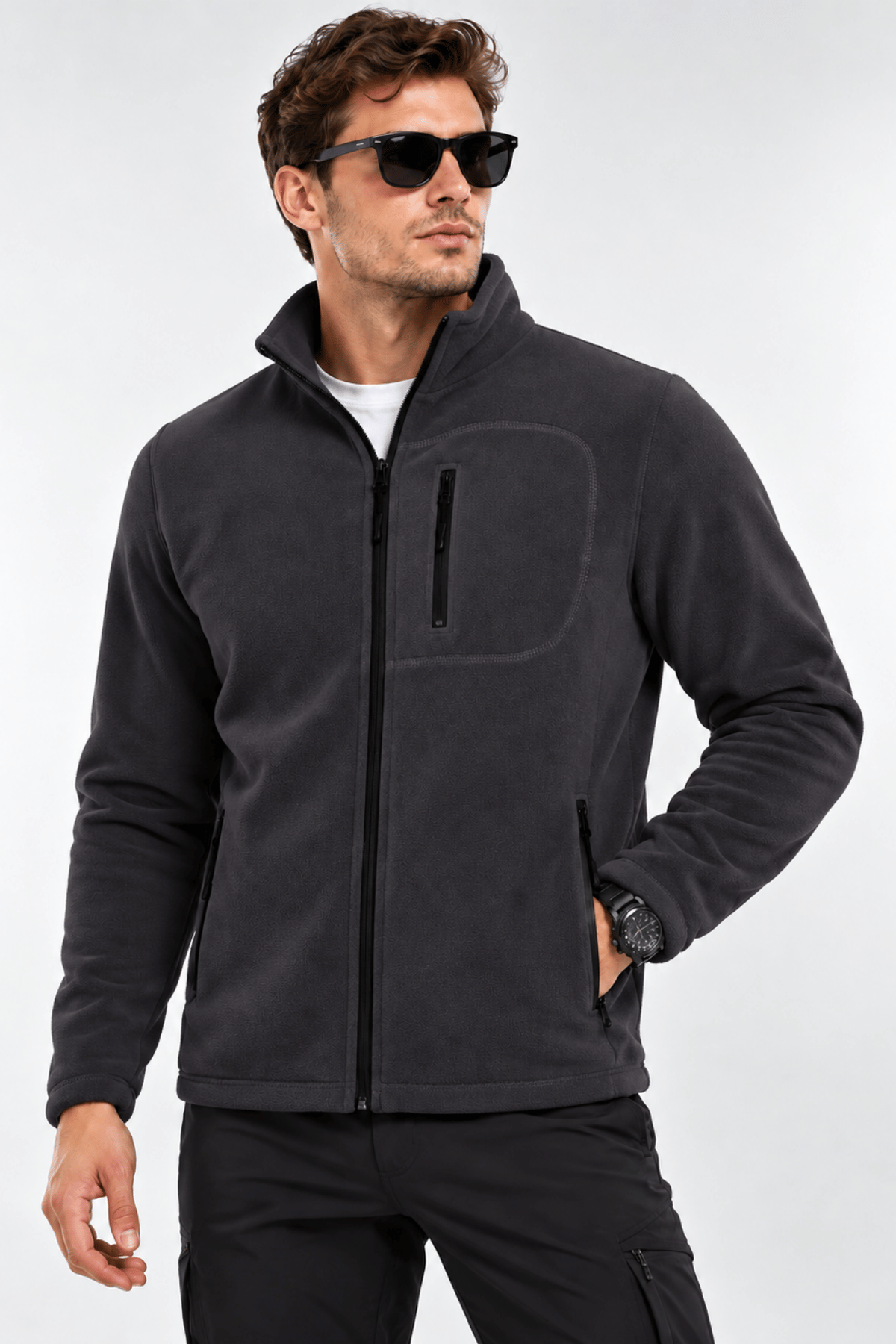 Unisex%20Polar%20Tam%20Fermuarlı%203%20Cepli%20Tüylenme%20Yapmaz%20Soğuğa%20Karşı%20Dayanaklı%20Spor%20Erkek-Kadın%20Polar%20Tekli-Koyu%20Füme