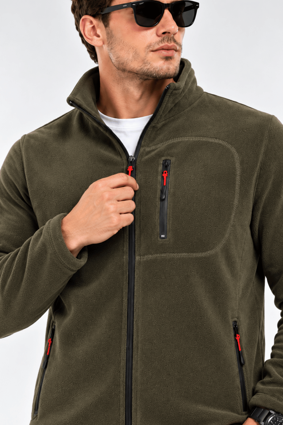 Unisex%20Polar%20Tam%20Fermuarlı%203%20Cepli%20Tüylenme%20Yapmaz%20Soğuğa%20Karşı%20Dayanaklı%20Spor%20Erkek-Kadın%20Polar%20Tekli-Haki