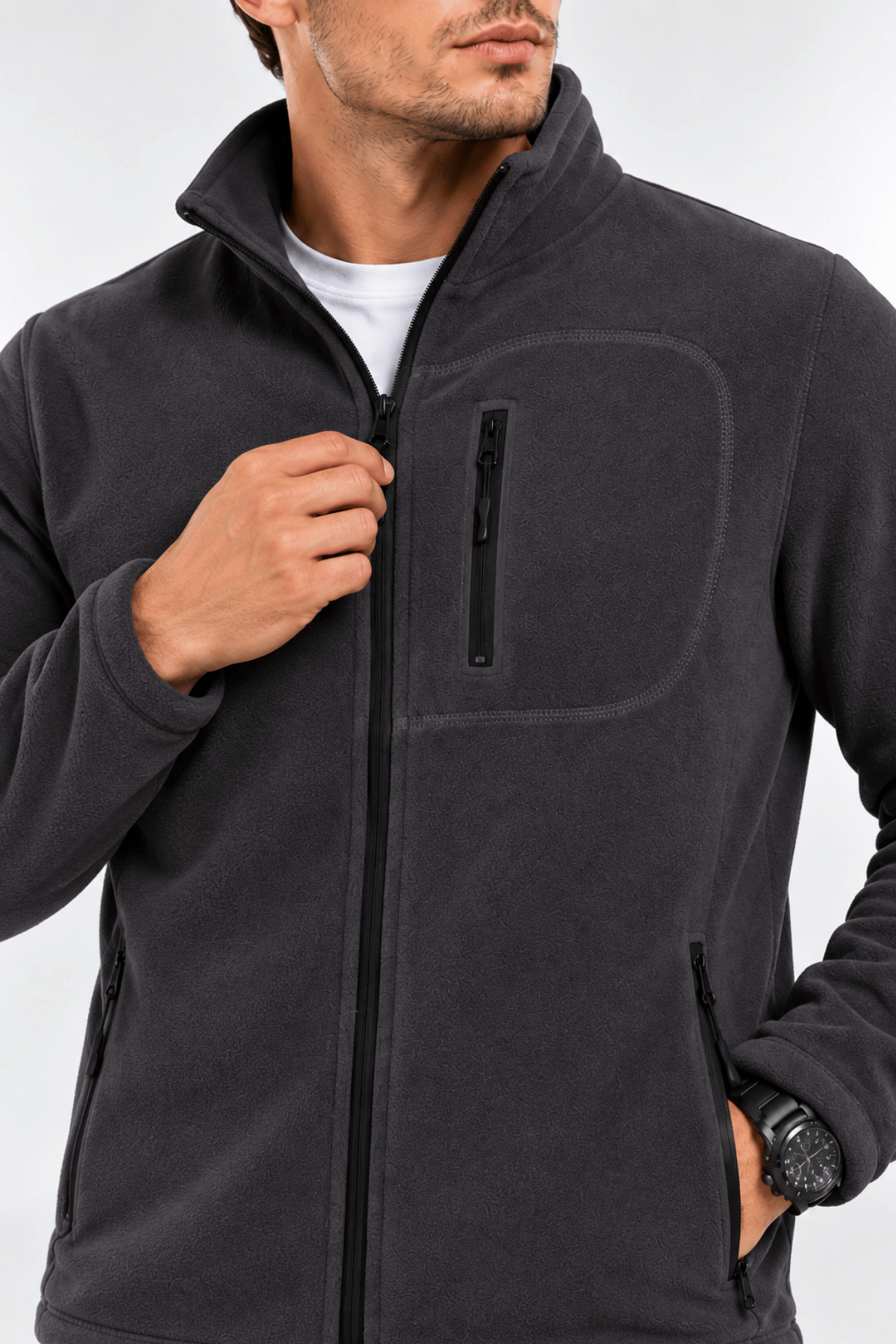 Unisex%20Polar%20Tam%20Fermuarlı%203%20Cepli%20Tüylenme%20Yapmaz%20Soğuğa%20Karşı%20Dayanaklı%20Spor%20Erkek-Kadın%20Polar%20Tekli-Koyu%20Füme