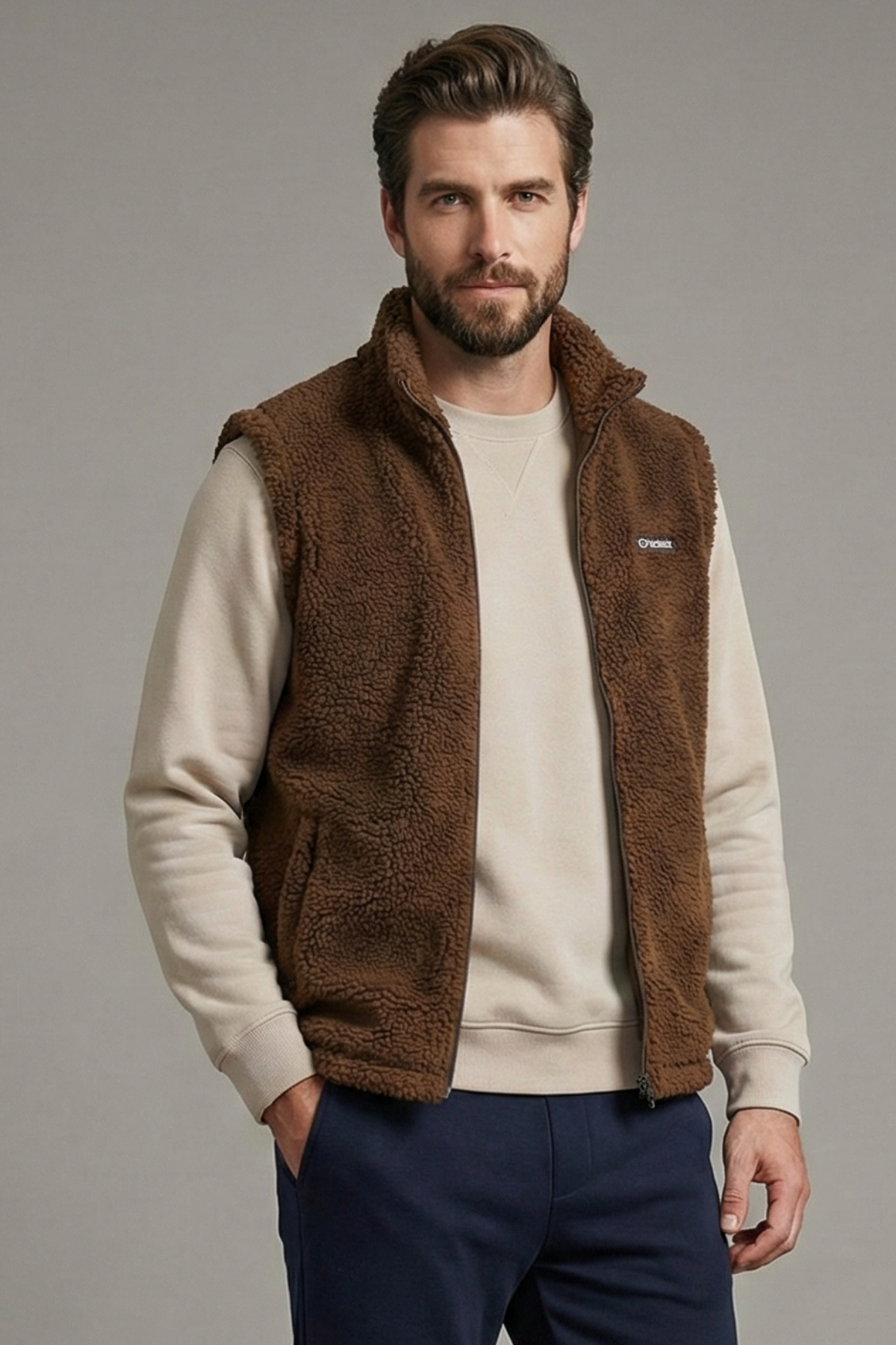 Erkek%20Yelek%20İçi%20Şardonlu%20Sherpa%20Peluş%20Yelek%20Tam%20Fermuarlı%20Cepli%20%20Kuzu%20Outdoor%20Yelek-Kahverengi
